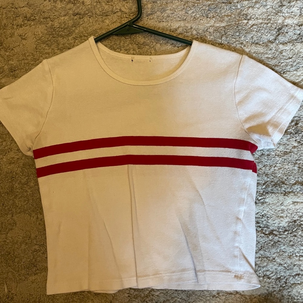 brandy Melville white crop T-shirt with red stripe